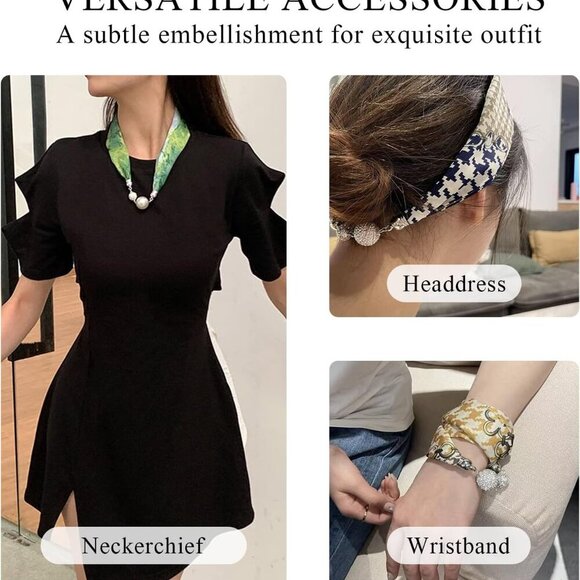 Women Silk Scarf Necklace Magnetic Buckle With Rhinestone Small Neckerchief Clav - Picture 6 of 9